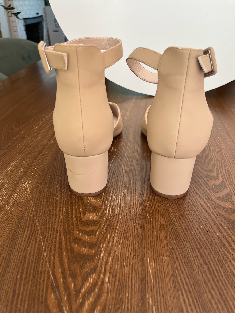 Pointed Closed Toe Ankle-Strap Block Heels, Nude Size 11 - Picture 3 of 5